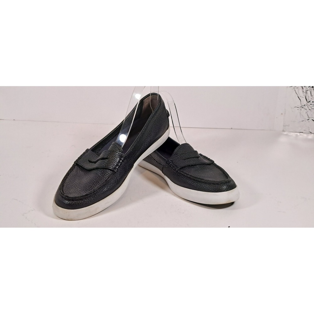 Cole Haan Womens Navy Pebbled Leather Grand.OS Penny Loafers W11063 Size 10B
